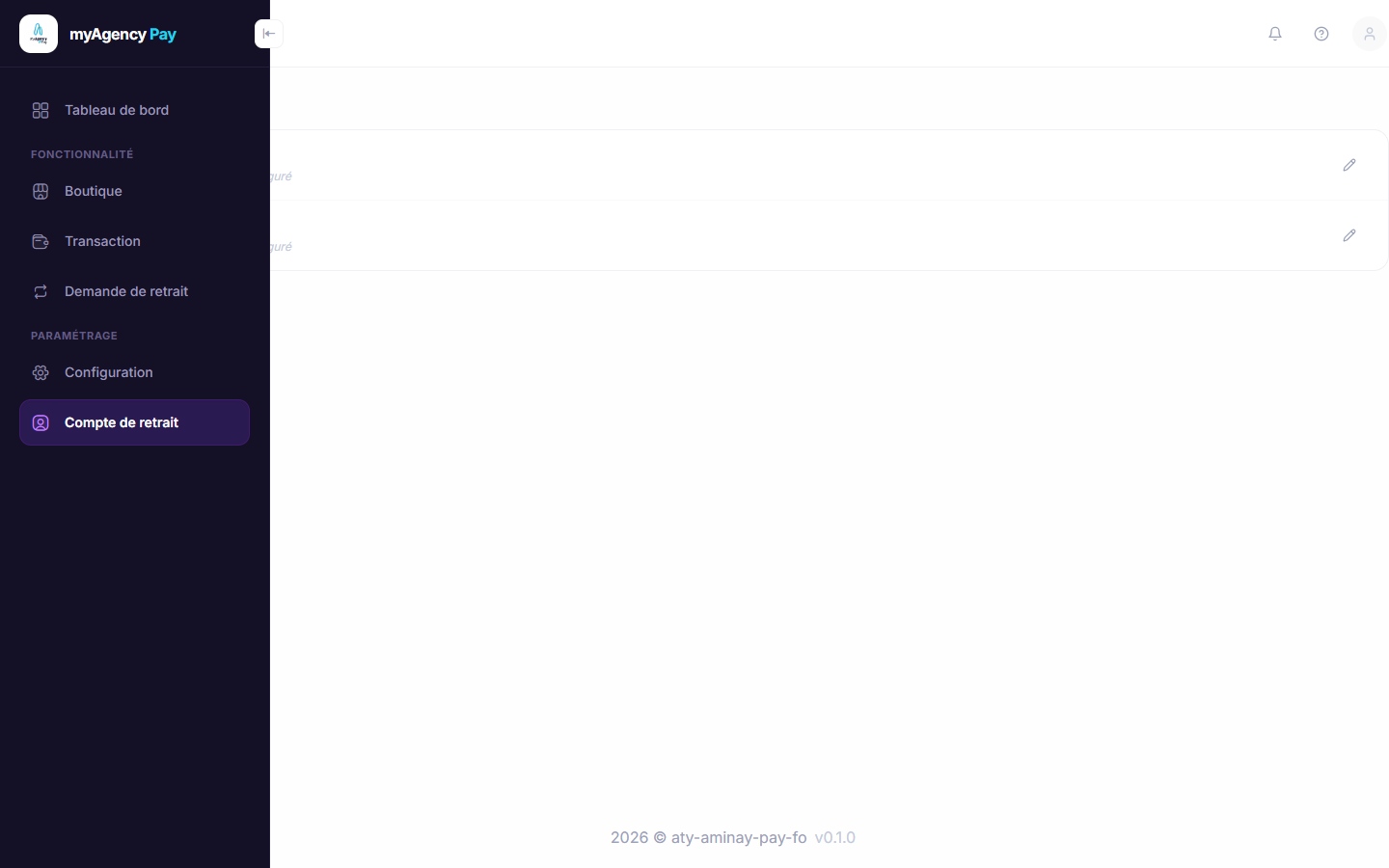 Compte de retrait — <strong>MyAgency Pay</strong>