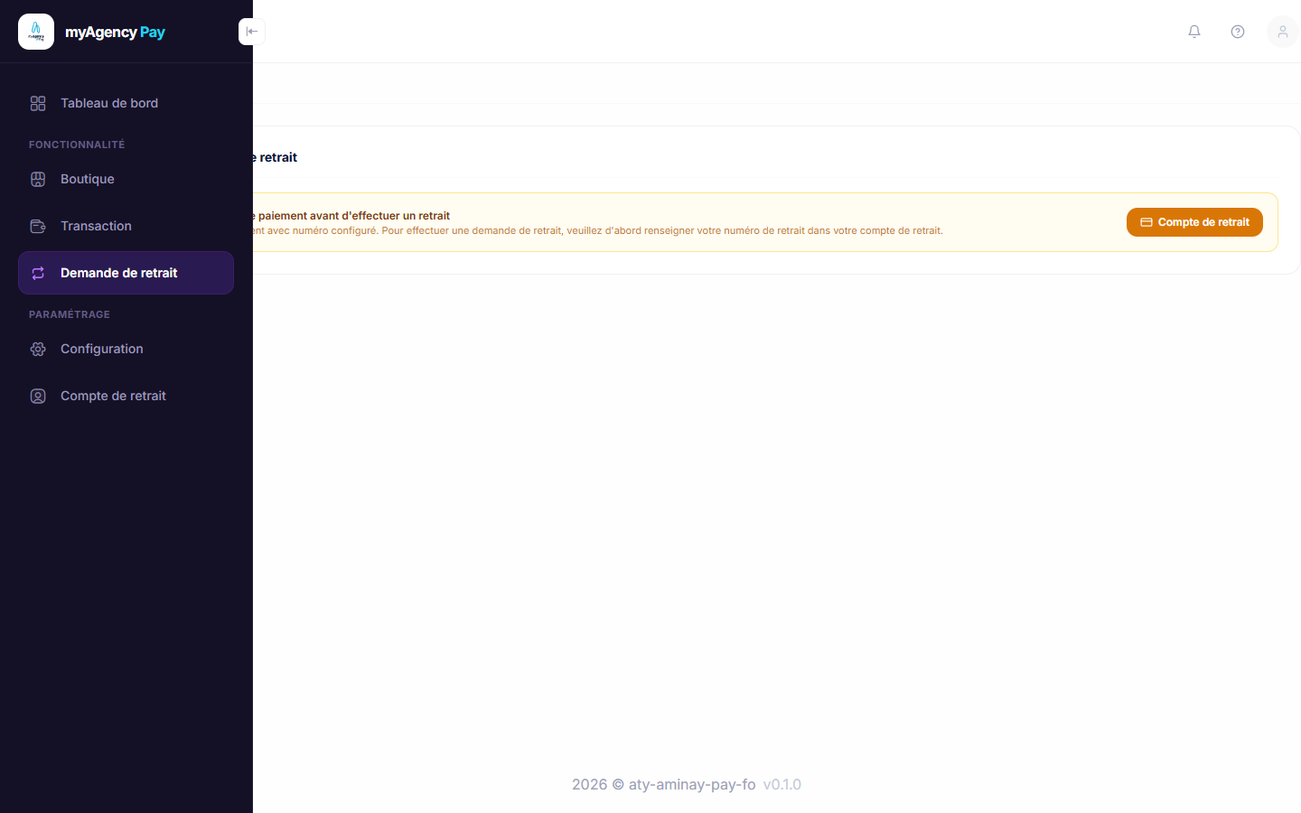 Ajouter une demande de retrait — <strong>MyAgency Pay</strong>